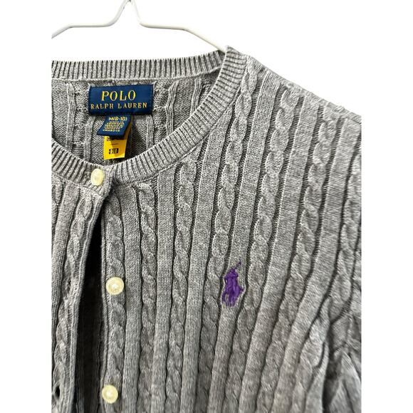 Polo Ralph Lauren Big Girls Mini-Cable Cotton Cardigan Sweater Size Medium - Picture 6 of 7